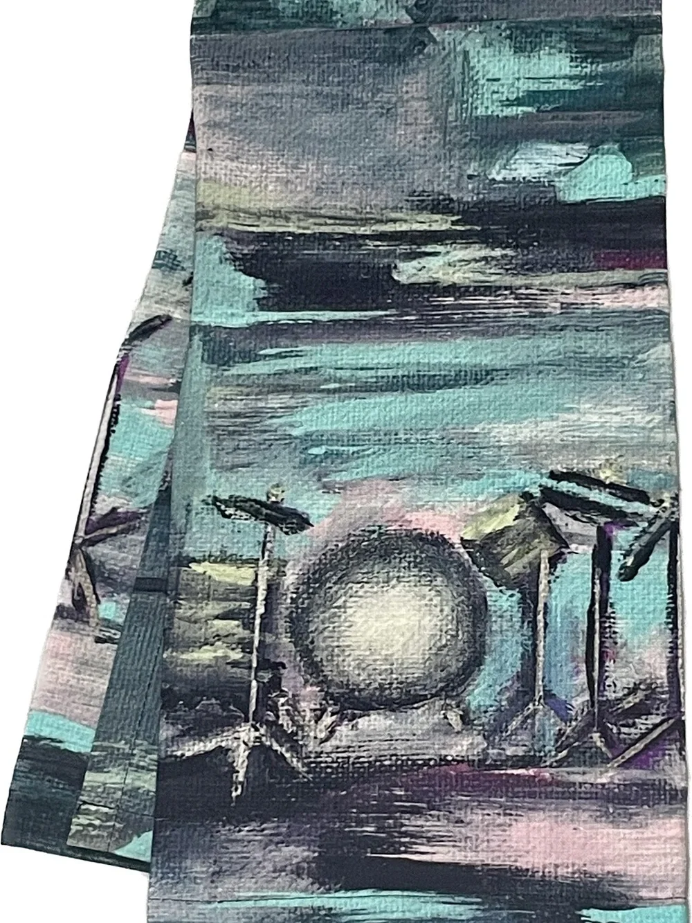 Tea towel with Abstract Drum Set Art in aqua, navy and Pink